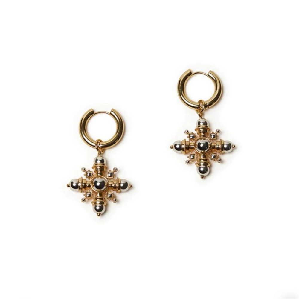 Weworewhat Mixed Metal Hammered Pendant Earrings